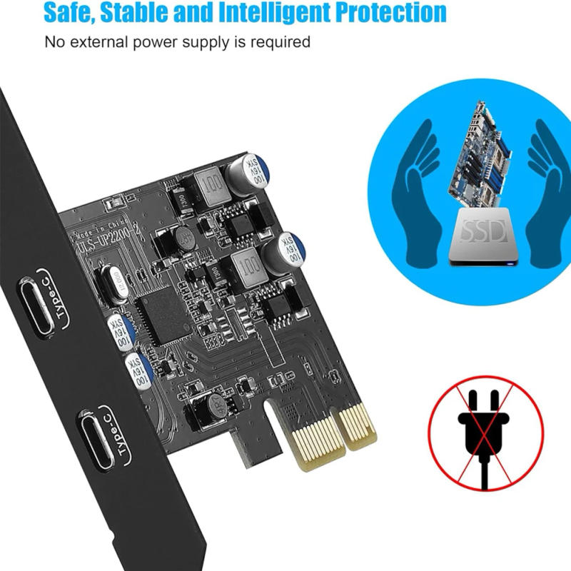 Description Picture 4 of item5Gbps PCIE 1X to Dual USB C Expansion Card PCI Express X1 to 2Port TYPE-C Extender Convert Card Riser for Desktop Computer PC