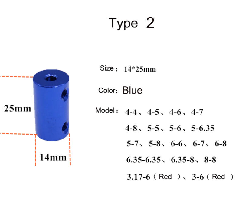 Description Picture 4 of item1Pcs Aluminum Alloy Rigid Shaft Coupler Bore 2/2.3/3/3.17/4/5/6/8mm Motor Coupling Connector Vehicle Ship Aircraft Model Parts