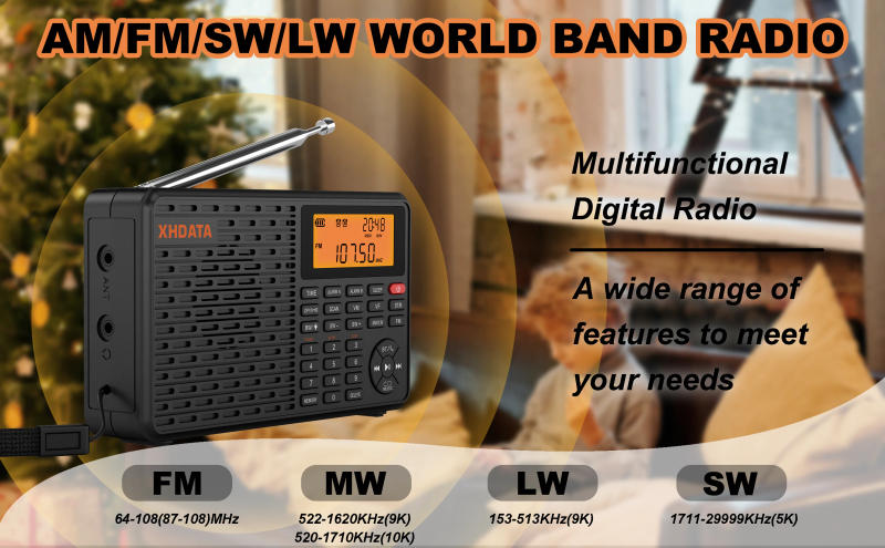Description Picture 3 of itemXHDATA D-109 Stereo Digital Portable Radio AM SW MW FM Radio Bluetooth Compatible Multifunctional Radio Support TF Card Player