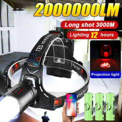 2000000LM Most Powerful Headlamp High Power Long Shot Led Headlight Rechargeable Head Flashlights Large Aperture Camping Lantren