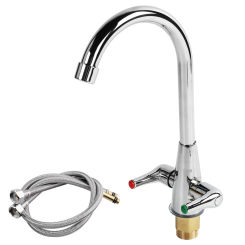 Double Lever Sink Faucet Kitchen Hot Cold Water Sink Mixer Tap 360° Swivel Spout Elbow Faucet Filter w/60cm water inlet hose