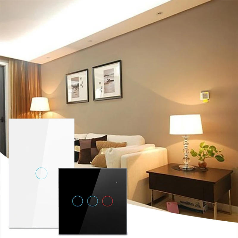 Description Picture 6 of itemQNCX Wall Touch Switch EU US Standard Light Switches LED Crystal Glass Panel AC100-240V Sensor Switches 1/2/3 Gang Interruttore