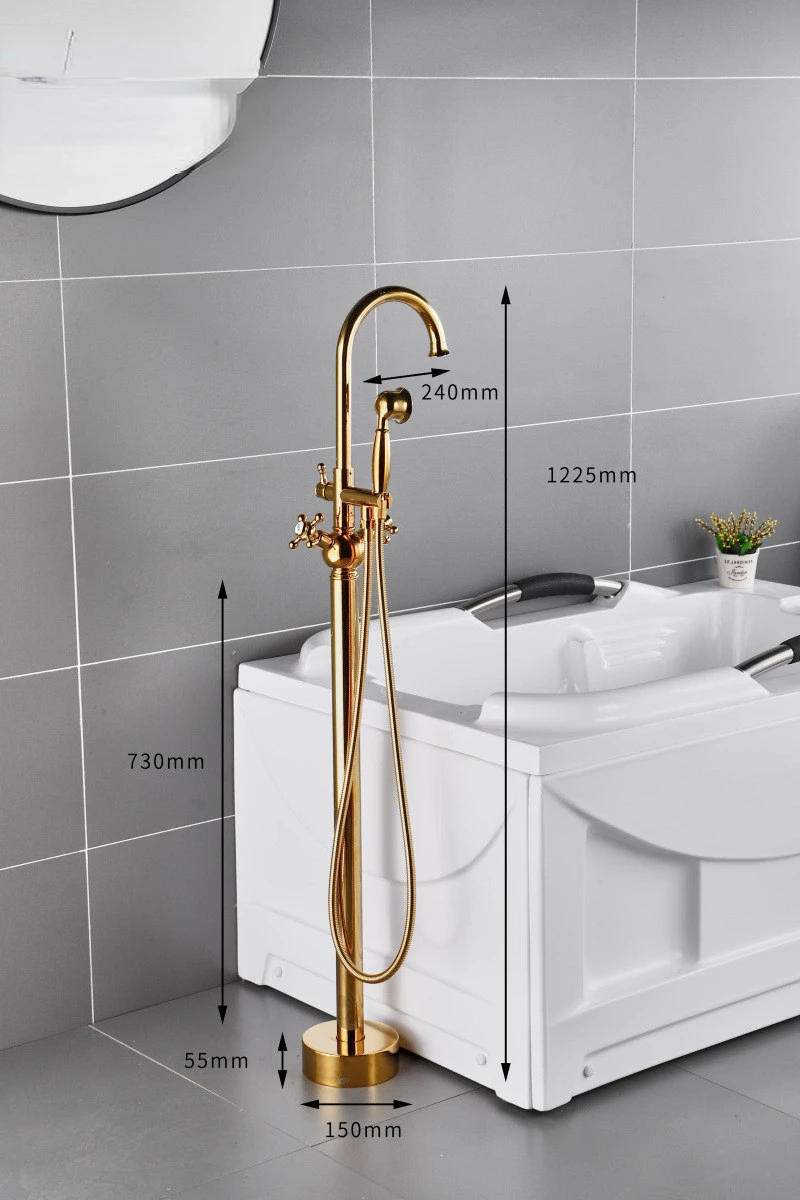 Description Picture 4 of itemBathroom Bathtub Faucet + Handheld Shower Free Standing Gold BathTub Mixer Taps Floor Mounted