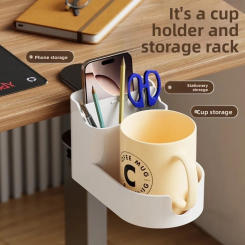 Height Adjustable Side Desk Organizer Mountable Holder Under Desk Storage Rotating Space-Saving Desk Mount Organizer Workplace