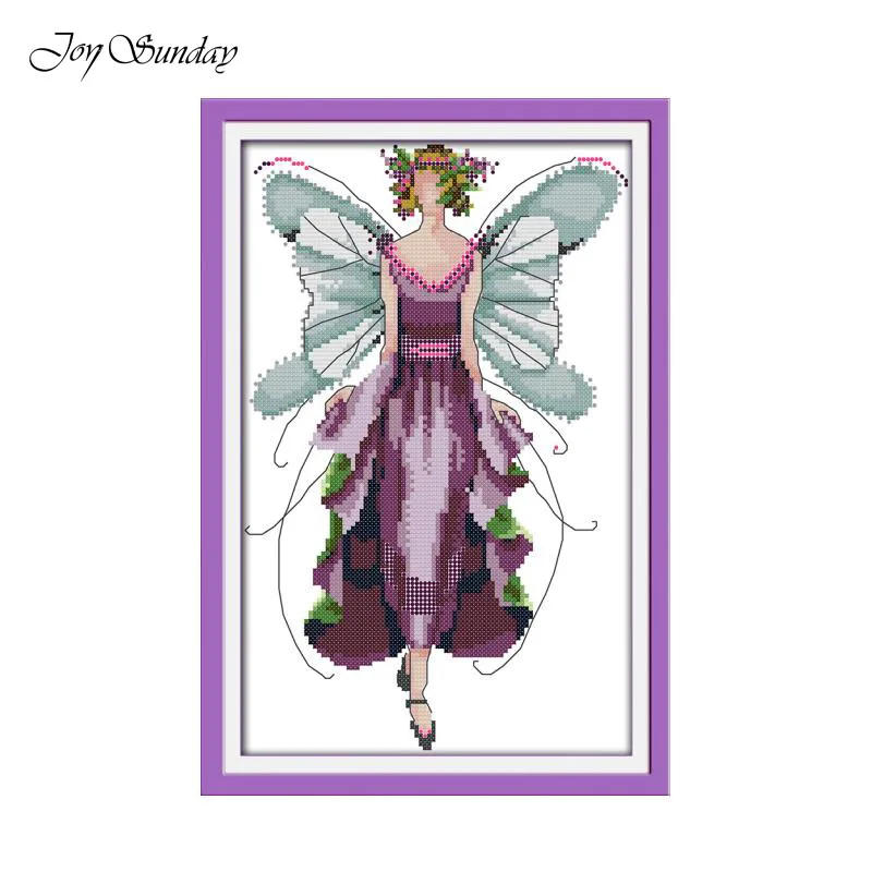 Description Picture 6 of itemJoy Sunday Fairies Pattern Cross Stitch Kits DIY DMC Thread Aida Cloth 16CT 14CT Printed Canvas Hand Embroidery Needlework Sets