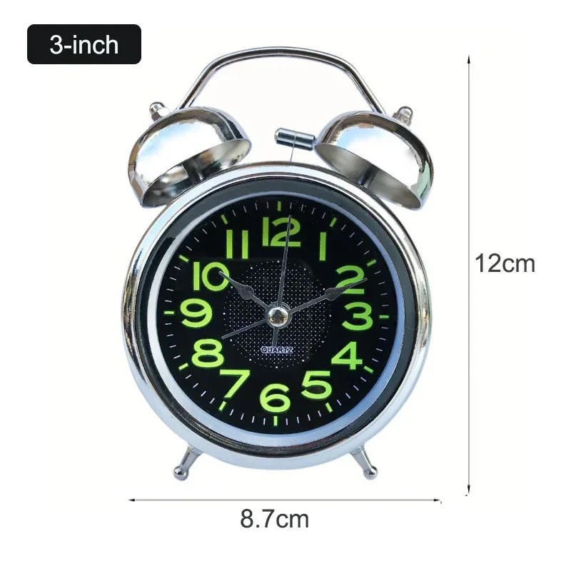 Description Picture 2 of item3 Inches Twin Bell Super Loud Alarm Clock with Nightlight for Heavy Sleepers Bed Desktop Student Decor Reloj Despertador