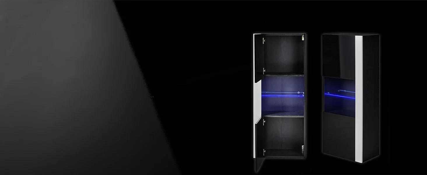 Description Picture 5 of itemTV Stand with Fireplace and Bookshelves, 2-Tier Fireplace TV Stand, 2 X Wall Cabinets & 2 X End Tables, LED Lights TV Console