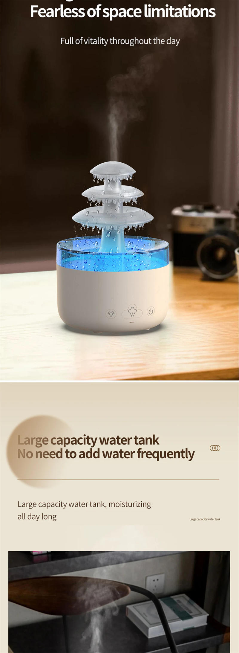 Description Picture 6 of itemRain Drop Aroma Diffuser Air Humidifier 350ml 7 Colors LED Lamp Ultrasonic Remote Control USB Rain Cloud Essential Oil Diffuser