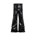 High Street Wide Leg Glossy Pu Leather Pants Sashes Boot Cut Men and Wome Straight Baggy Casual Jeans Oversized Flared Trousers