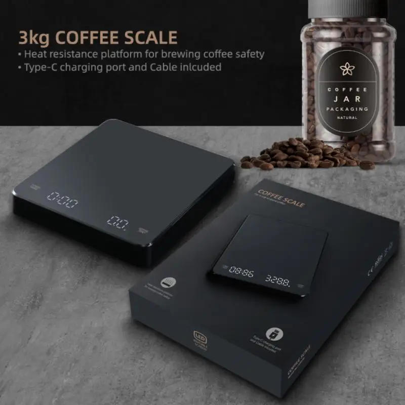 Description Picture 3 of itemBuilt-in Battery Charging Electronic Scale Auto Timer Pour Over Espresso Smart Reckon By Time Kitchen Baking Scale 3kg 0.1g