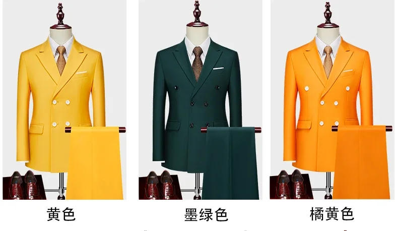 Description Picture 5 of item(Jacket+Pants) Mens Suits 2 Pieces Fashion Solid Double Breasted Men Wedding Prom Dress Formal Business Slim Fit Wedding Tuxedo