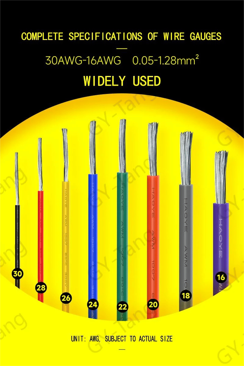 Description Picture 2 of item5-20 meters per axis，5 Colors DIY Wire PVC Tinned Copper Electronic Wire, 16/18/20/22/24/26/28/30AWG Stranded Cable Wire