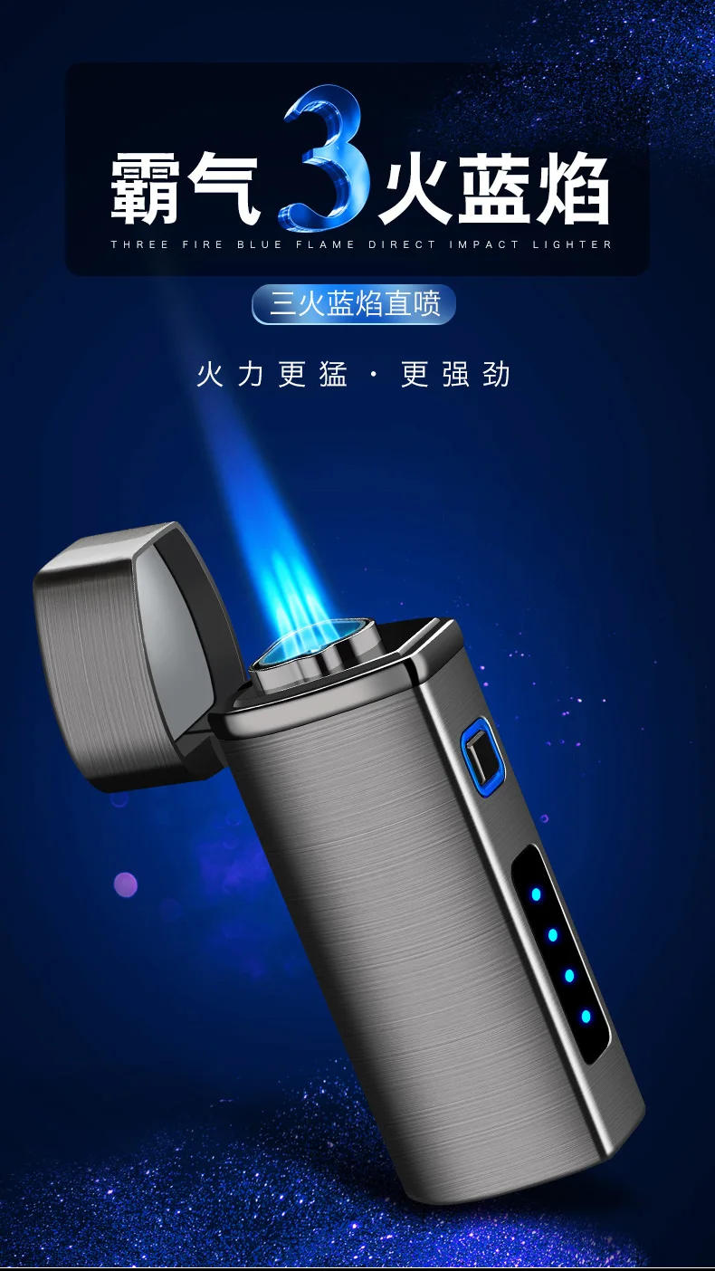 Description Picture 2 of itemMetal USB Triple Torch Transom LED Jet Cigar Lighter Three Nozzle Turbo Windproof Cigar Lighter Smoking Accessories Men‘s Gift