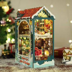 NEW Merry Christmas DIY Wooden Book Nook Shelf Insert Miniatures Kits Bookshelf Home Bookend Decoration For Adult Handmade Gifts