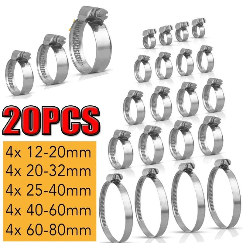 Description Picture 2 of item20pcs 12-80mm 304 Stainless Steel Adjustable Drive Hose Clamp Fuel Line Worm Size Clip Hoop Hose Clamp