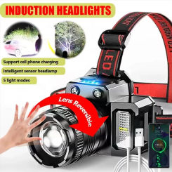 Rechargeable Headlamp 1800mah Super Bright with 5 Modes Torch Light Induction LED Headlight Waterproof Camping Mobile Power Bank