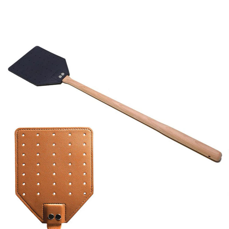 Description Picture 3 of item1pc Heavy Duty Leather Fly Swatter Brown Leather With Beech Wood Long Handle Garden Pest Control Products Fly Swatters
