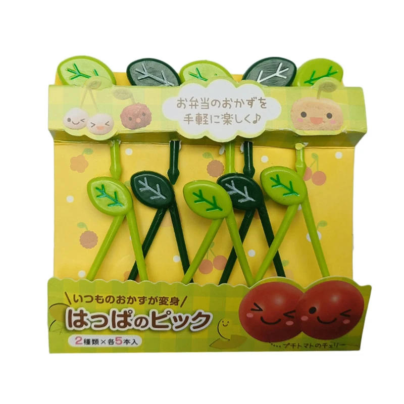 Description Picture 2 of item10pcs/set Leaves Fruit Fork Picks Kids Mini Forks Toothpick For Sandwich Snack Dessert Lunch Bento Accesories Party Decoration