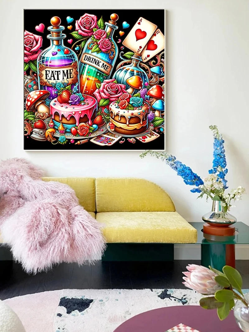 Description Picture 5 of item2024 New Fairy Dust Diamond Painting cross stitch Wine Cake Full Crystal Mosaic Rose Diamond Embroidery Craft Kit Wall Decor