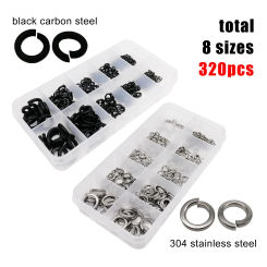 320pcs M2 M2.5 M3 M3.5 M4 M5 M6 M8 GB93 304 Stainless Steel Black Spring Split Lock Washer Assortment Kit Elastic Gasket Set Box