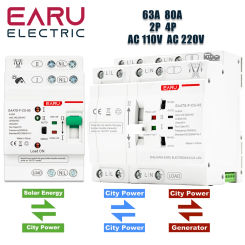 Din Rail 2P 4P 63A AC 110V AC 220V ATS Dual Power Automatic Transfer Switch Electrical Selector Switches Uninterrupted Power
