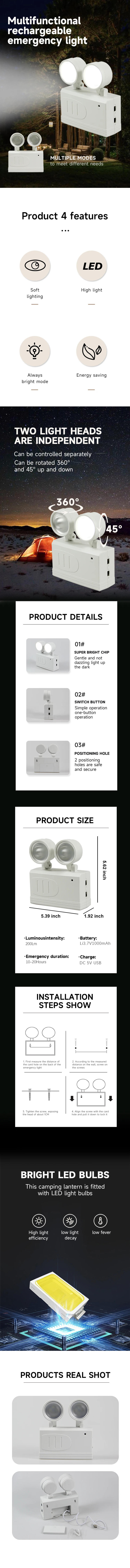 Description Picture 2 of itemLED Rechargeable Tent Portable Double-head Emergency Light Fishing Barbecue Camping Repair Tools Lighting Escape Indicator Light