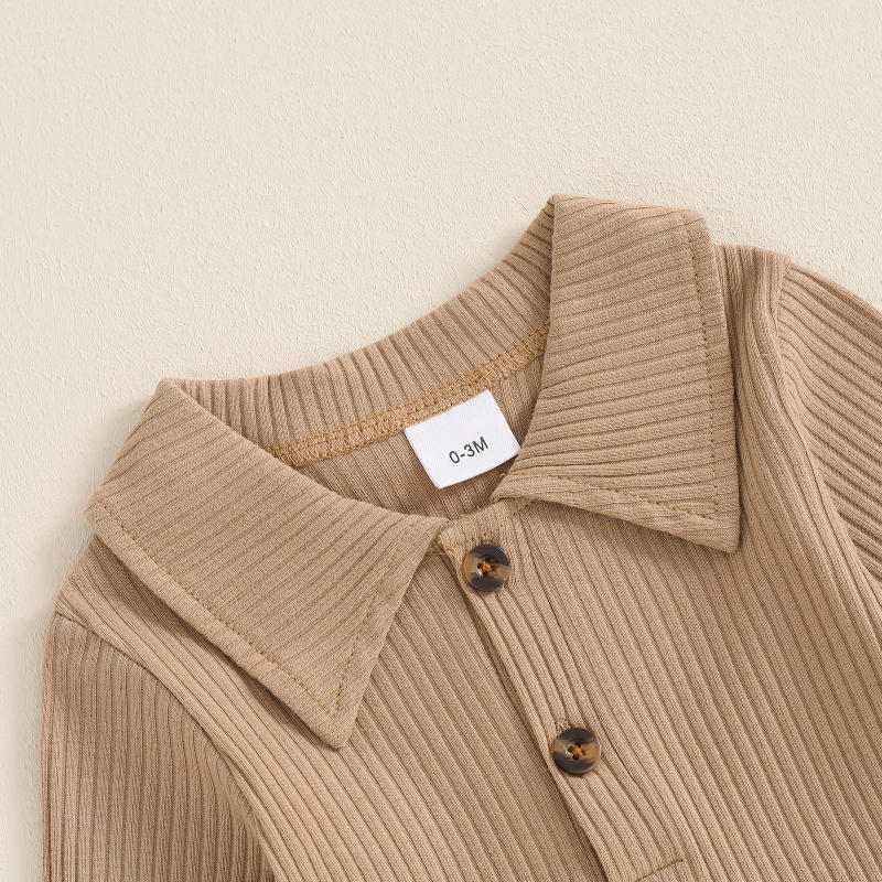 Description Picture 5 of itemToddler Baby Boys Fall Turn-Down Collar Bodysuits Outfits Casual Long Sleeve Rompers Suspender Knitted Pants Kids Clothes Set