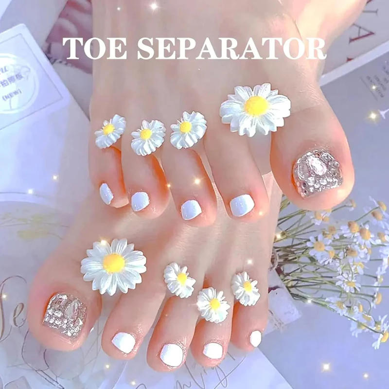 Description Picture 4 of item8pcs/Bag Daisy Flower Toe Separators Summer Foot Nails DIY Tools Silicone Toe Separators Spacers Stretcher Pedicures Manicure