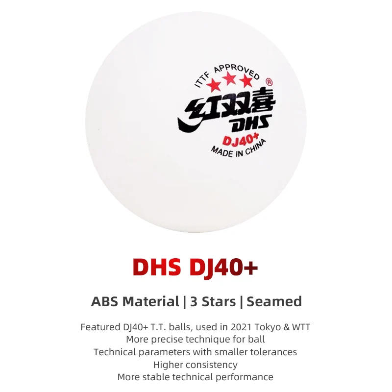 Description Picture 2 of itemDHS DJ40+ 3-Star Ping Pong Ball ABS New Material ITTF Approved 40+ Table Tennis Balls for Professional Athletes WTT Competition