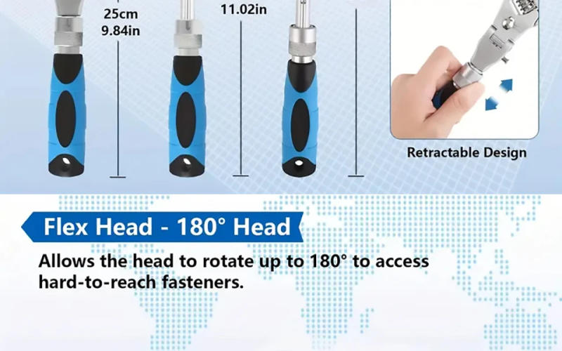 Description Picture 3 of item10 Inch Adjustable Wrench Torque Ratchet Wrench 180 Degree Folding Spanner Hand Tools for Plumbing Auto Repair Home Maintenance