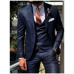 Dark Blue Men Suits Slim Fit 3 Pieces Single One Button Wedding Groom Tuxedo Prom Blazer Tailored Made Costume Jacket+Pant+Vest