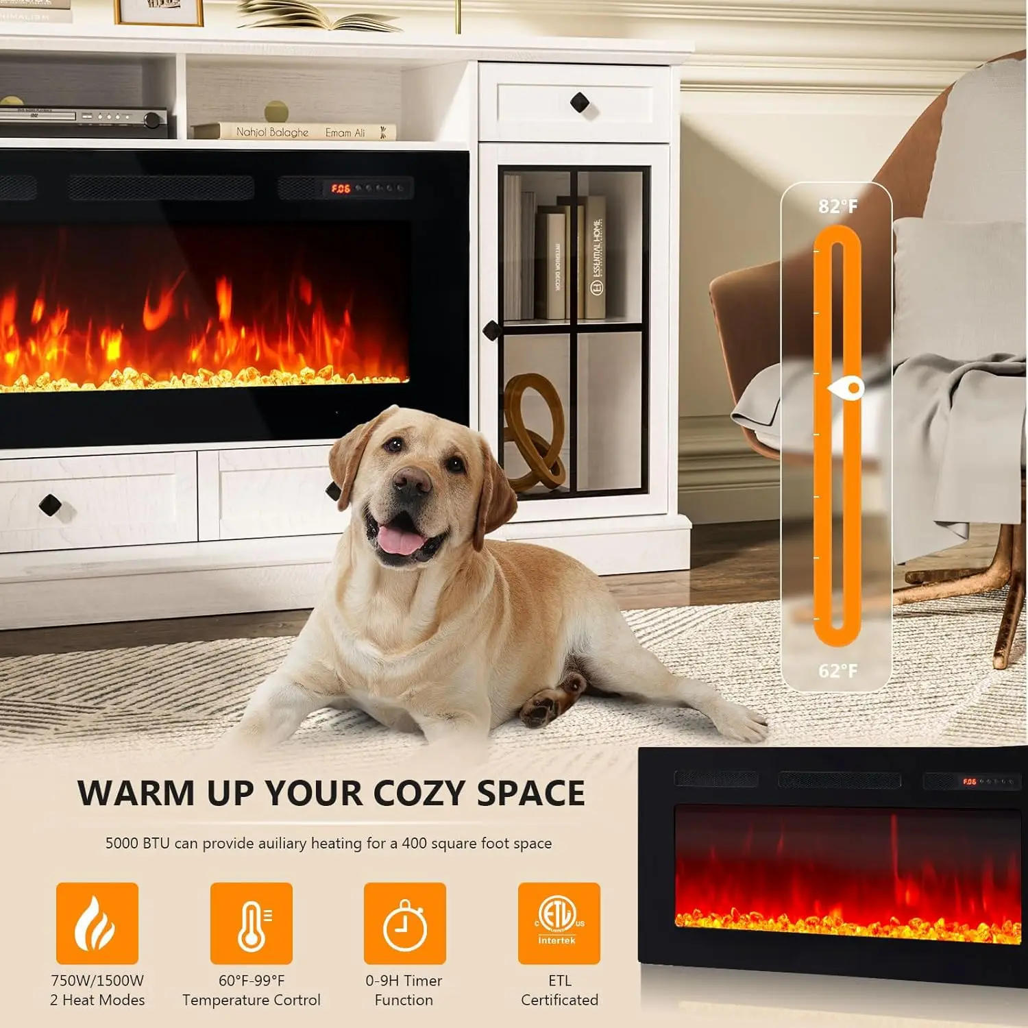 Description Picture 5 of item68” Fireplace TV Stand for TVs Up To 78 Inch,Entertainment Center with 36" Electric Fireplace,Glass Doors, Media Console Cabinet