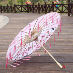 82CM Silk Cloth Umbrella Fan Tassel Cosplay Hanfu Oil PaperUmbrella Ancient Chinese Style Classical Chinese Japan Style