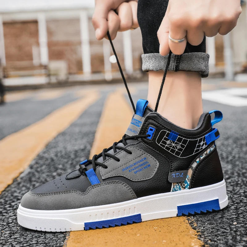 Description Picture 6 of itemMens Sneakers High-top Flat Comfoetable Winter Warm Cotton Leather Waterproof Casual Walking Shoes Fashion Outdoor Skate Shoes