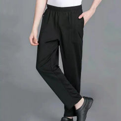 Loose Fit Trousers Comfortable Unisex Chef Pants with Elastic Waist Breathable Fabric Secure Pockets for Restaurant Service