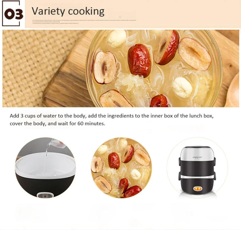 Description Picture 5 of itemMini Electric Rice Cooker Stainless Steel 2/3 Layers Steamer Portable Meal Thermal Heating Lunch Box Food Container Warmer