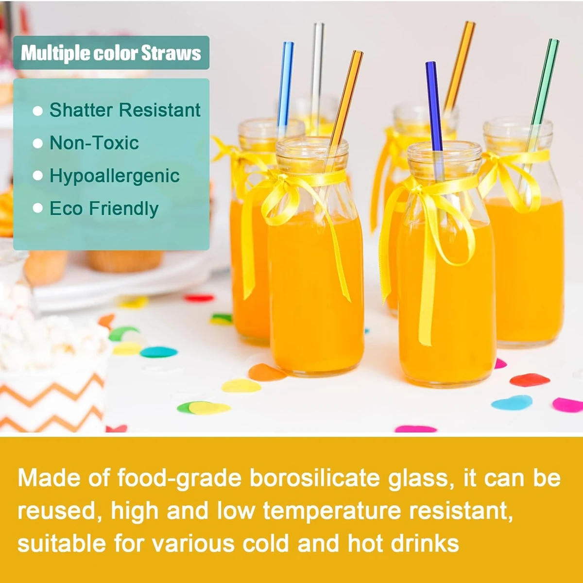 Description Picture 4 of item50 Pcs Glass Straw Drinking Straws with Cleaner Brush Colorful Reusable Straws for Smoothie Cocktail Milkshakes Juice Tea Bar