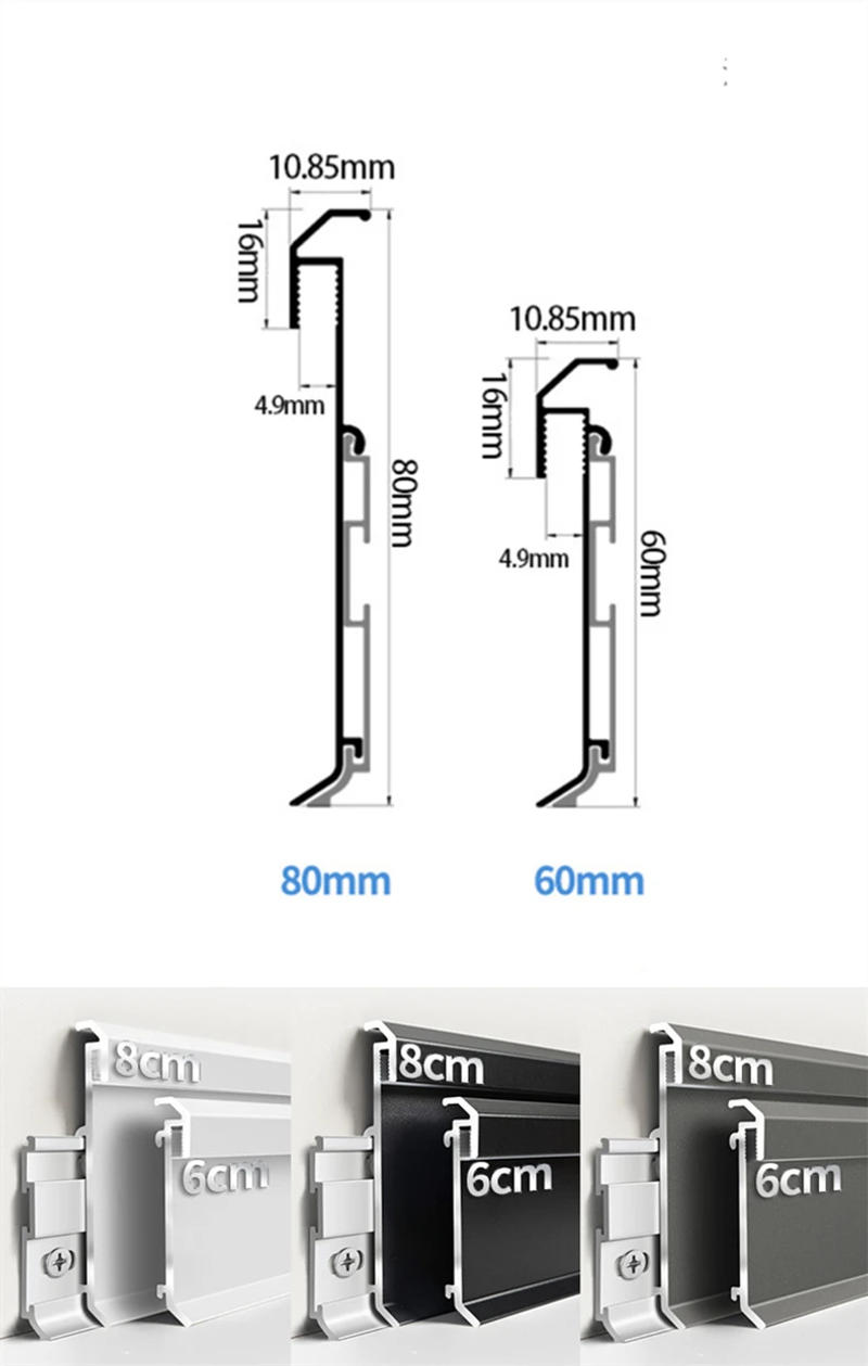 Description Picture 5 of itemHidden Corner LED Skirting Board Aluminium Profile Linear Lamp Underglow Silicone Diffuser Channel Wall Decor Baseboard H60/80MM