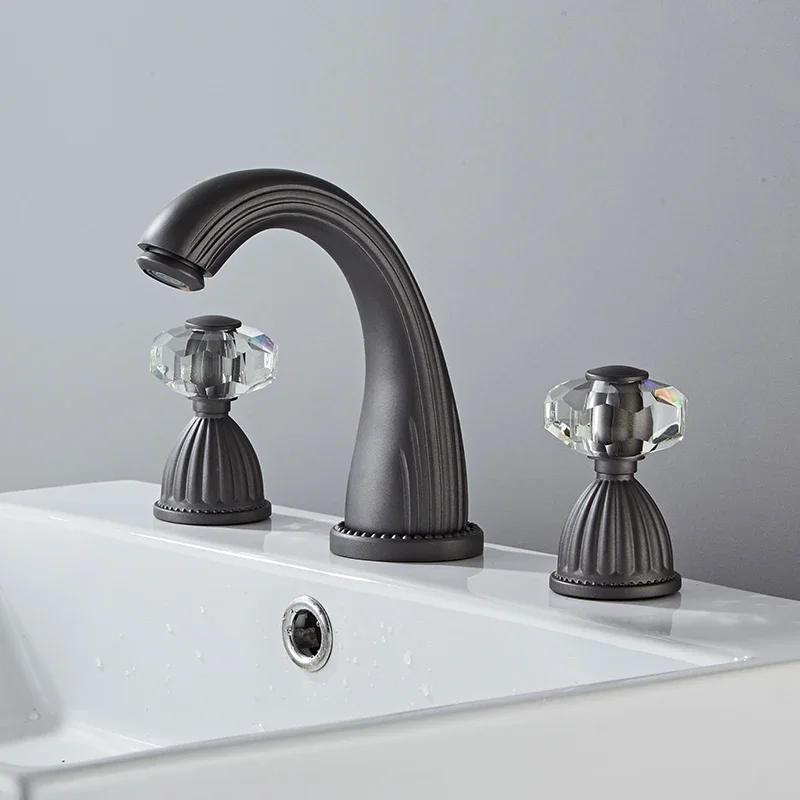 Description Picture 2 of itemBasin Faucet Gun Grey Bathroom Sink 3 Hole Widespread Gold/Black/Chrome Basin Mixer Hot And Cold Water Tap New