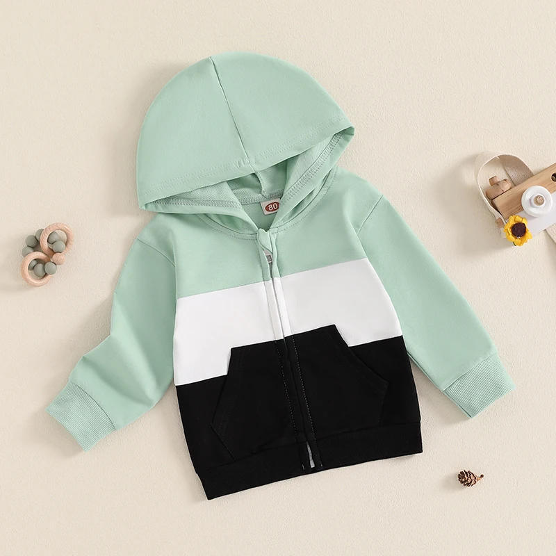 Description Picture 4 of itemToddler Contrast Color Hoodies Casual Long Sleeve Zip Up Hooded Sweatshirts Spring Tops