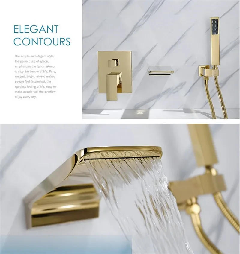 Description Picture 4 of itemGold Bathtub Shower Faucet Set Brass Bath & Mixer With Handheld Waterfall Tap Black