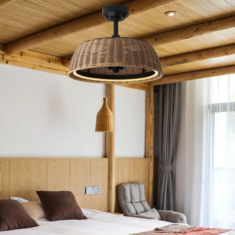 Description Picture 2 of itemCeiling Fans Rattan Boho Handwoven Wicker Lampshade Home Deco Interior Lighting Decoration LED Lampshade