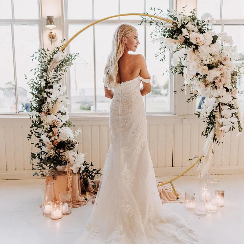 Description Picture 5 of itemMetal Circle Stand Wedding Arche Round Balloon Arch Flower Gold Background Arch DIY Frame Birthday Party Baby Shower Decor