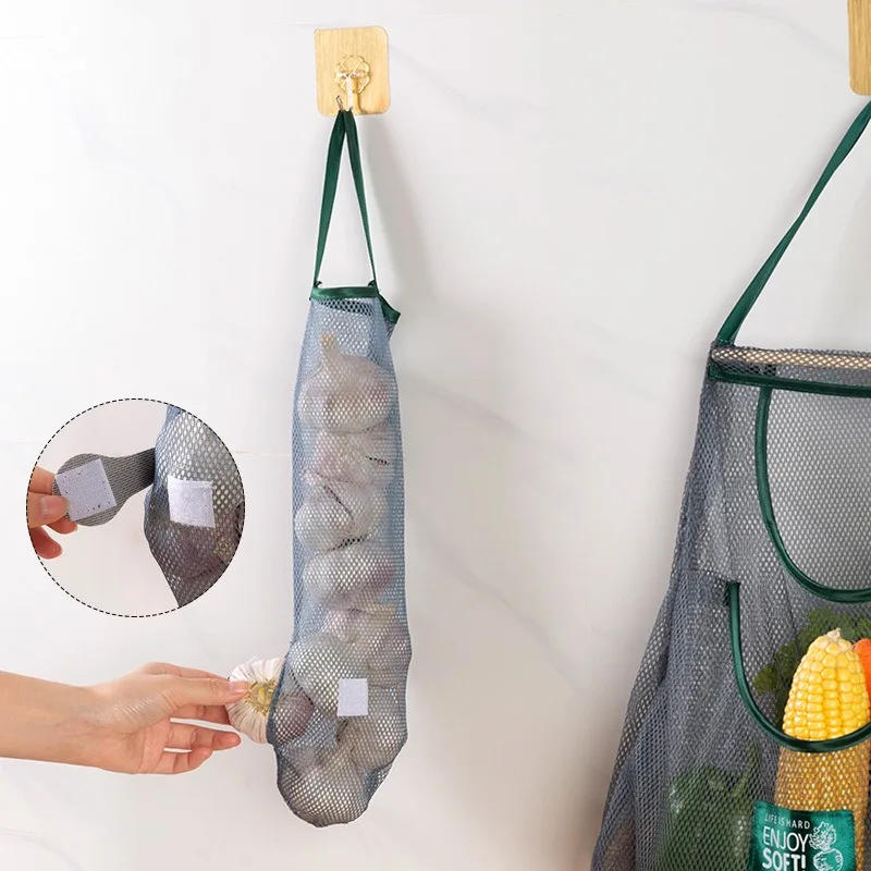 Description Picture 5 of item1-3Pcs Kitchen Organizer Hanging Food Bags Storage Bag Garlic Portable Fruit and Vegetable Net Bag Onion Organizers Organization