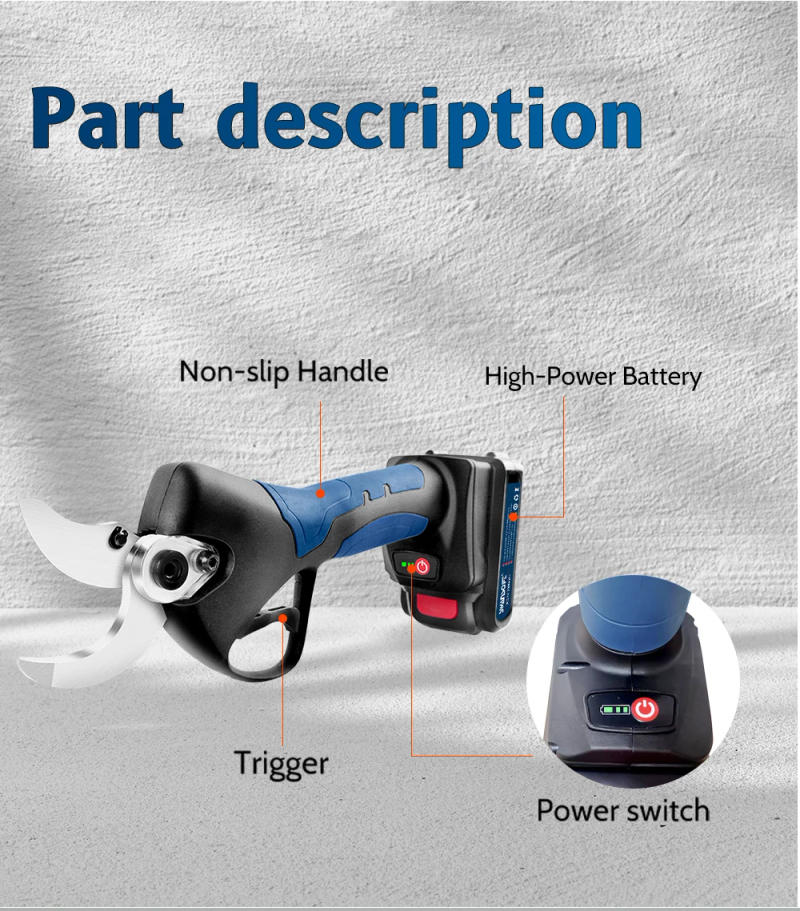 Description Picture 6 of itemSWANSOFT 40mm Lithium Battery Pruning Scissors / 8605 Pruner Garden Tools Electric Shears Cutting Wooden Branches SC8605