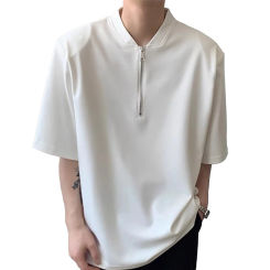 Heiße neue Geschäft lässig Herren T-Shirt Bluse lässig halb offen Hals Muskel Büro Shirt Kurzarm einfarbig