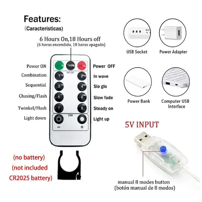 Description Picture 3 of itemUSB Powered Christmas LED Curtain String Lights with Remote Control Halloween Decor Wedding Bedroom Holiday Indoor Party