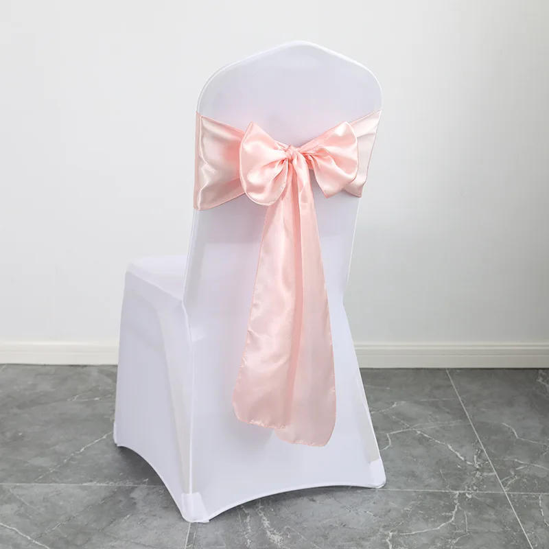 Description Picture 5 of item50PCS 17x275cm Rose Gold Satin Chair Sashes Bows Chair Cover Ribbons for Wedding Banquet Party Baby Shower Event Decorations