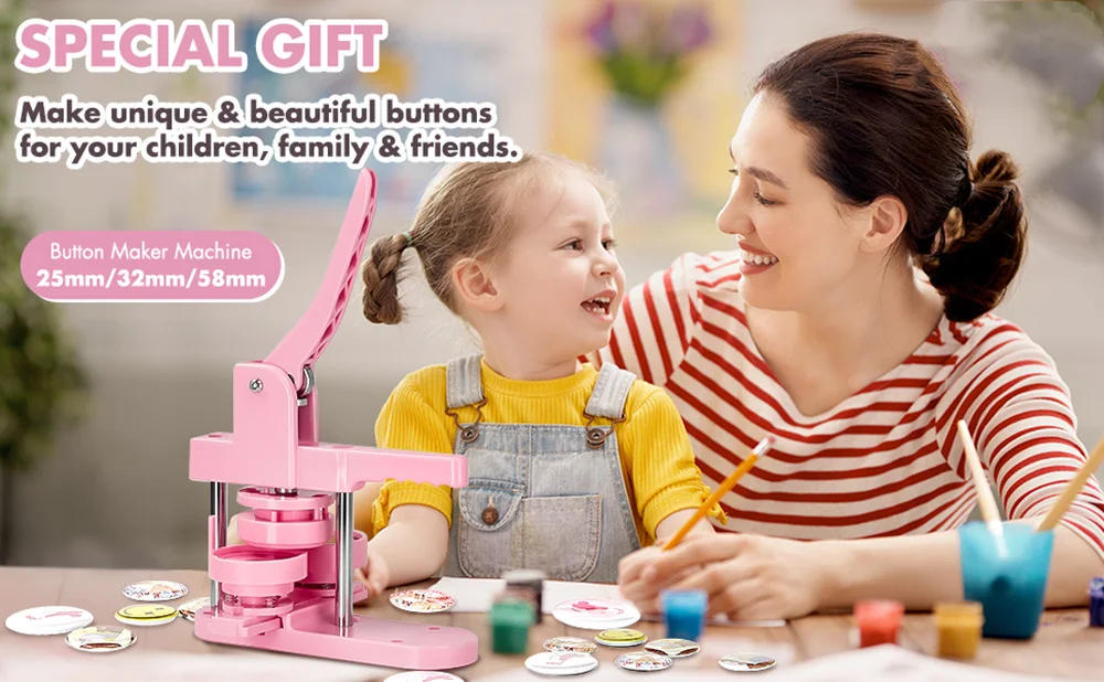 Description Picture 2 of item25+32+58MM Button Maker Machine Multiple-Size DIY Badges Set, 300 Pcs Button Parts+Circle Cutter+Mold, Badge Press Maker Machine