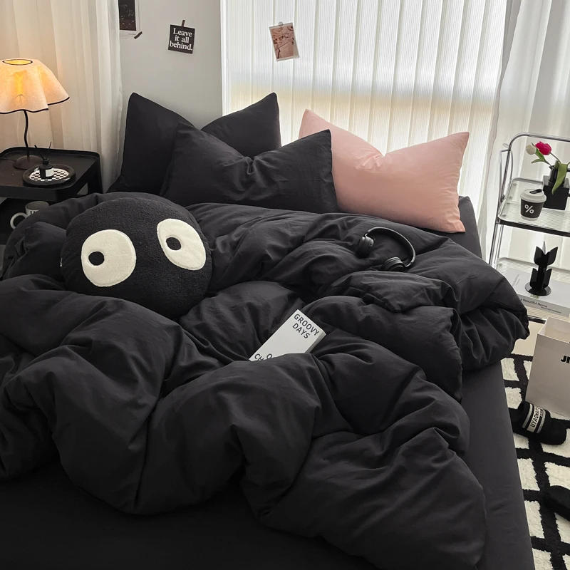 Description Picture 3 of itemPure Black Duvet Cover Microfiber Solid Color Bedding Set,3pcs Comforter Cover Home Bedroom Decor Quilt Cover with 2 Pillowcase